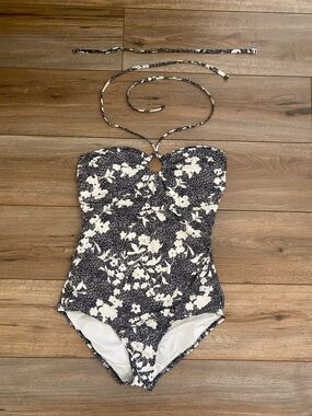MICHAEL Michael Kors Black and White Floral One-Piece Swimsuit with Halter Tie
